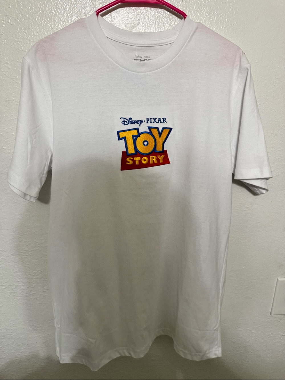 Disney Pixar Toy Story Men’s White T-Shirt Embroidered Logo Size L